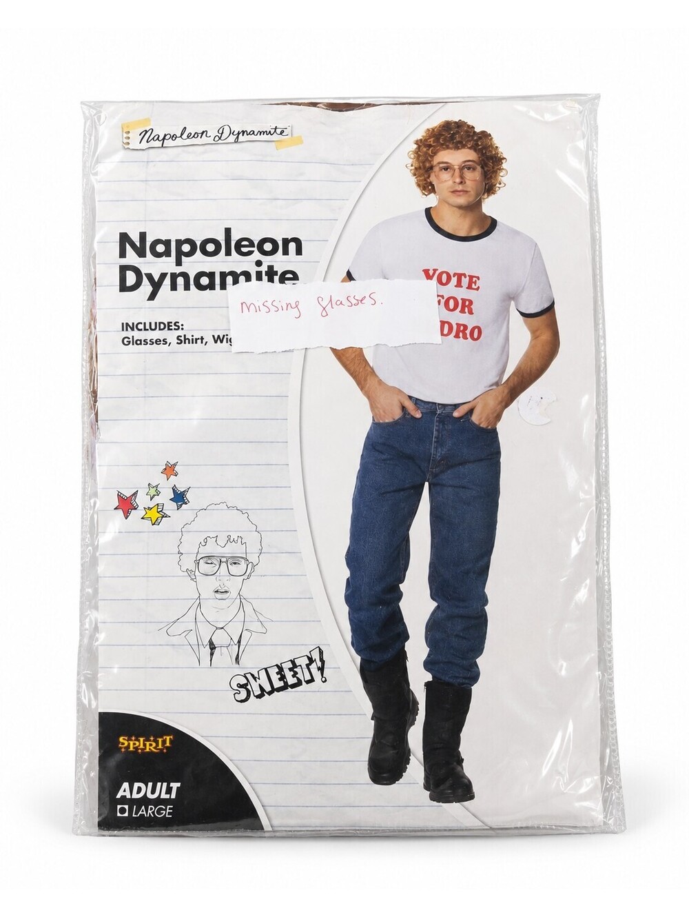 Napoleon Dynamite Costume Adult Large Vote Pedro Wig Missing Glasses